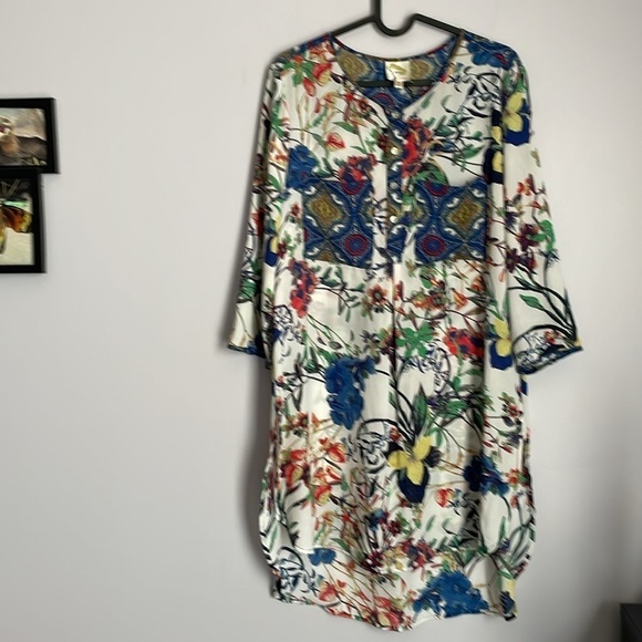 Fig and Flower Floral Paisley Hi Low Tunic Blouse or Mini Dress size M - Picture 1 of 16